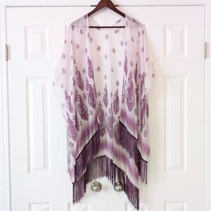 Vintage Cotton Paisley Purple Floral Fringe Shawl Purple Bohemian Whimsigoth